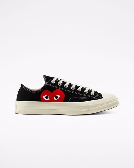 Men's Converse x Comme des Garçons PLAY Chuck 70 Low Top Shoes Black / White / Red | AU 16E45F